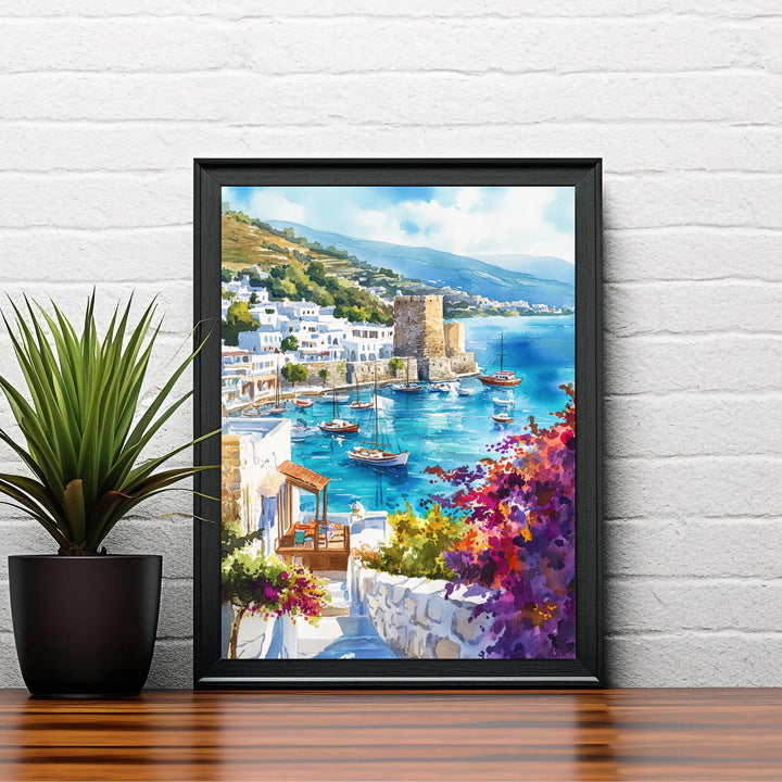 Bodrum Turkey Watercolor Poster Turkish Coast Art Bodrum Poster Scenic Turkish Poster Bodrum Wall Art Mediterranean Travel Decor