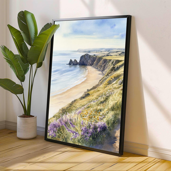 Gower Peninsula Watercolor Painting Wales Landscape Art Gower Poster Scenic Welsh Coast Watercolor Wall Art