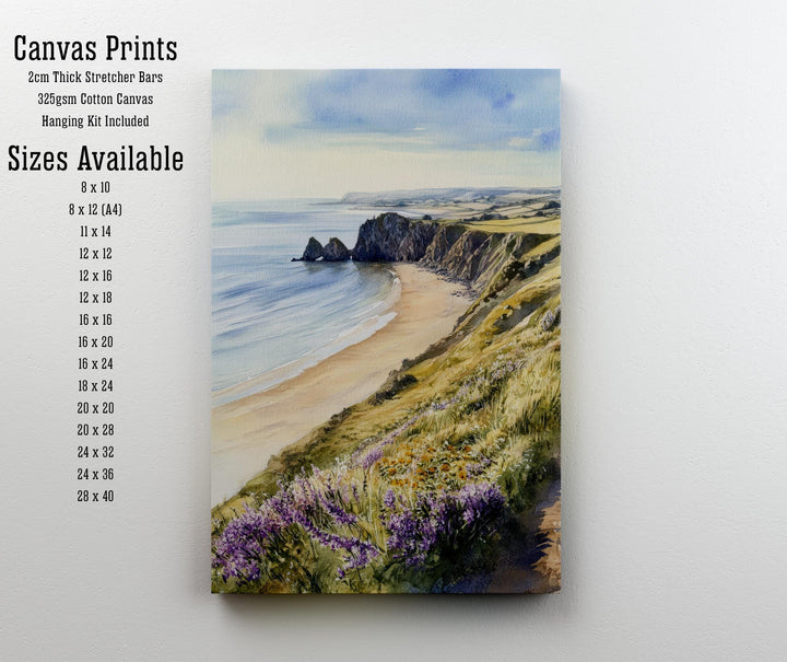 Gower Peninsula Watercolor Painting Wales Landscape Art Gower Poster Scenic Welsh Coast Watercolor Wall Art