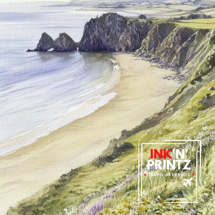 Gower Peninsula Watercolor Painting Wales Landscape Art Gower Poster Scenic Welsh Coast Watercolor Wall Art