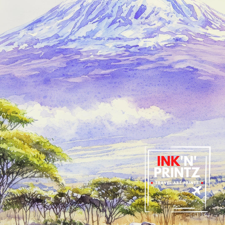 Mount Kilimanjaro Watercolor Painting African Landscape Art Kilimanjaro Poster Scenic Mountain Art Watercolor Nature Decor