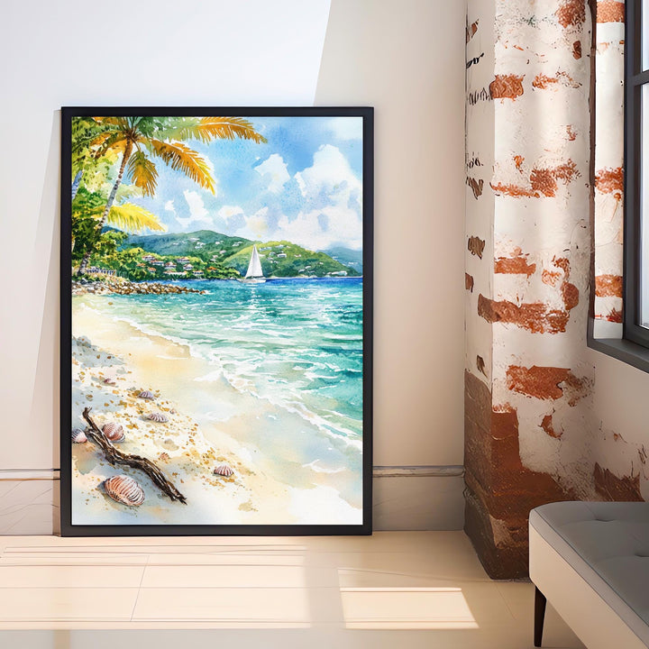 Virgin Islands Watercolor Painting Caribbean Art Virgin Islands Poster Tropical Seascape Watercolor Coastal Decor
