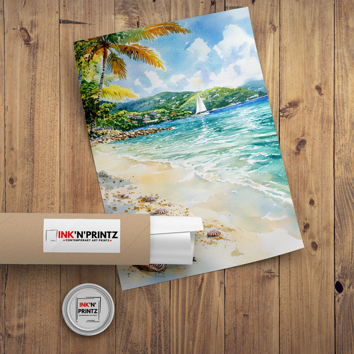 Virgin Islands Watercolor Painting Caribbean Art Virgin Islands Poster Tropical Seascape Watercolor Coastal Decor