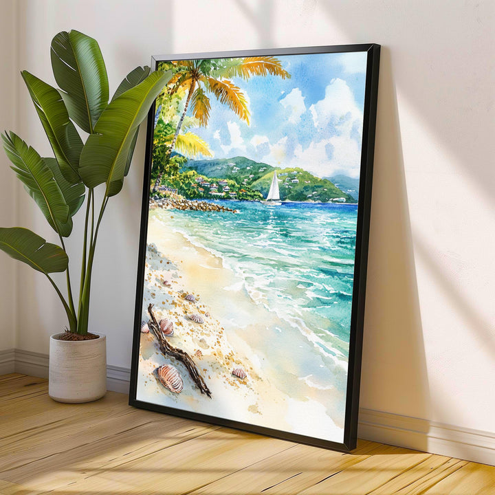 Virgin Islands Watercolor Painting Caribbean Art Virgin Islands Poster Tropical Seascape Watercolor Coastal Decor