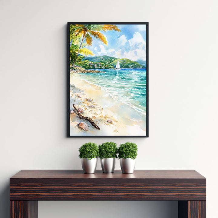 Virgin Islands Watercolor Painting Caribbean Art Virgin Islands Poster Tropical Seascape Watercolor Coastal Decor