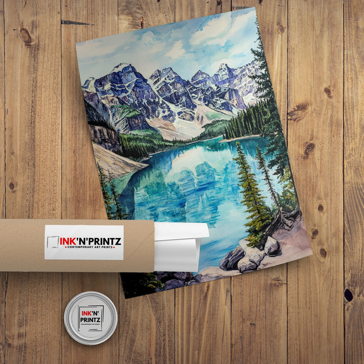Banff Watercolor Painting Canadian Landscape Art Banff Poster Scenic Mountain Art Watercolor Nature Decor