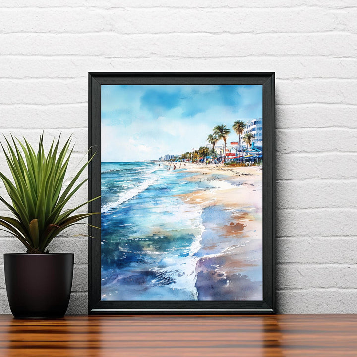 Galveston Beach Watercolor Painting Texas Coastal Art Galveston Poster Seascape Watercolor Beach Art Scenic Texas Decor