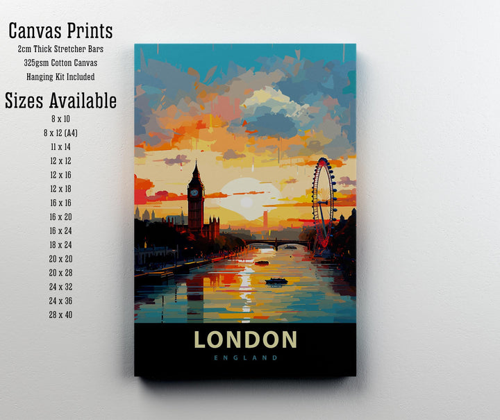 London Travel Poster UK City Art London Skyline Print Scenic London Poster Big Ben Decor London Wall Art