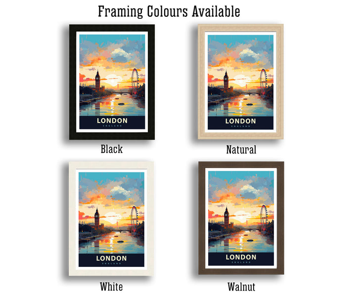 London Travel Poster UK City Art London Skyline Print Scenic London Poster Big Ben Decor London Wall Art