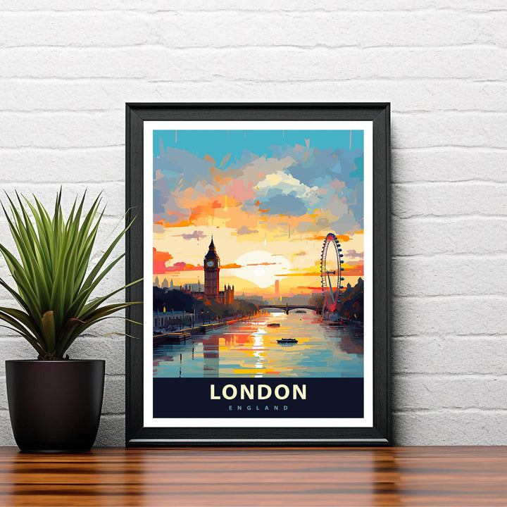 London Travel Poster UK City Art London Skyline Print Scenic London Poster Big Ben Decor London Wall Art