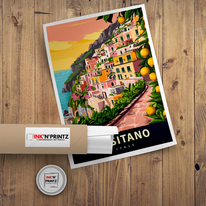 Positano Italy Travel Poster Amalfi Coast Art Positano Print Scenic Italian Village Poster Positano Beach Decor