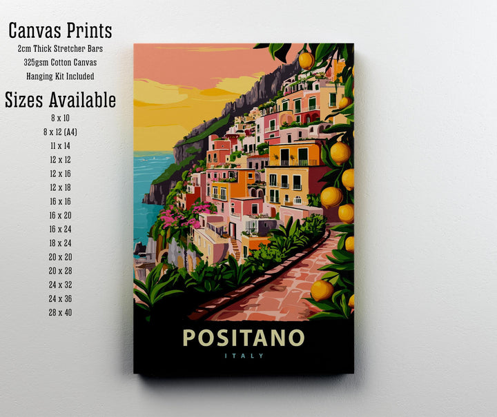 Positano Italy Travel Poster Amalfi Coast Art Positano Print Scenic Italian Village Poster Positano Beach Decor