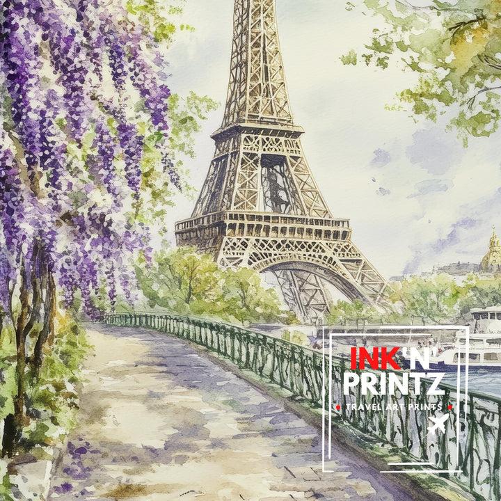 Paris Watercolor Painting Eiffel Tower Art Paris Print Scenic Watercolor Parisian Decor France Watercolor Art