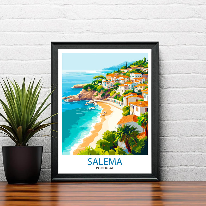 Salema Portugal Travel Poster Portuguese Coastal Art Salem Poster Scenic Portugal Poster Portugal Village Decor