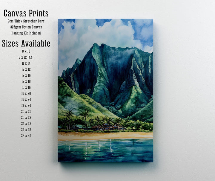 Oahu Watercolor Painting Hawaii Landscape Art Oahu Poster Scenic Hawaiian Art Watercolor Beach Decor Tropical Island Art