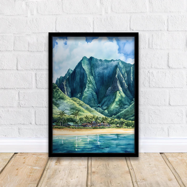 Oahu Watercolor Painting Hawaii Landscape Art Oahu Poster Scenic Hawaiian Art Watercolor Beach Decor Tropical Island Art