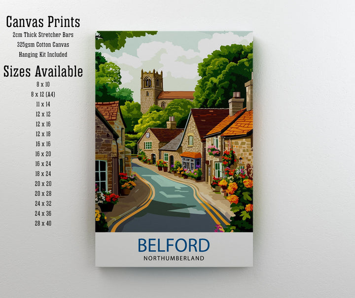 Belford Northumberland Travel Poster UK Village Art Belford Poster Scenic Northumberland Poster British Countryside Decor