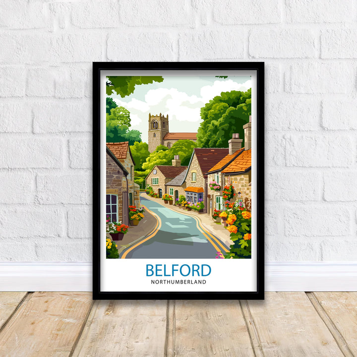 Belford Northumberland Travel Poster UK Village Art Belford Poster Scenic Northumberland Poster British Countryside Decor