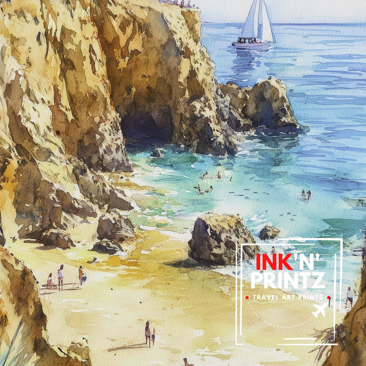 Orange County Watercolor Painting California Beach Art OC Poster Watercolor Seascape Coastal Art Scenic Orange County Decor