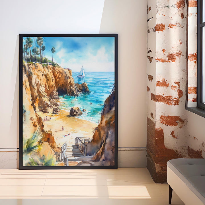 Orange County Watercolor Painting California Beach Art OC Poster Watercolor Seascape Coastal Art Scenic Orange County Decor