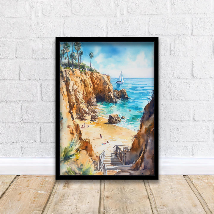 Orange County Watercolor Painting California Beach Art OC Poster Watercolor Seascape Coastal Art Scenic Orange County Decor