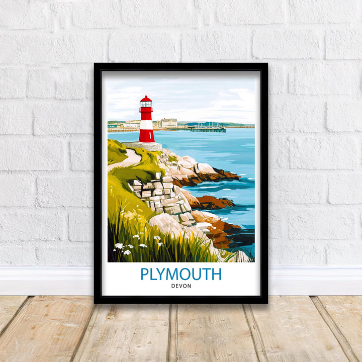 Plymouth UK Travel Poster Coastal Art Plymouth Poster Scenic British Town Poster Plymouth Waterfront Decor