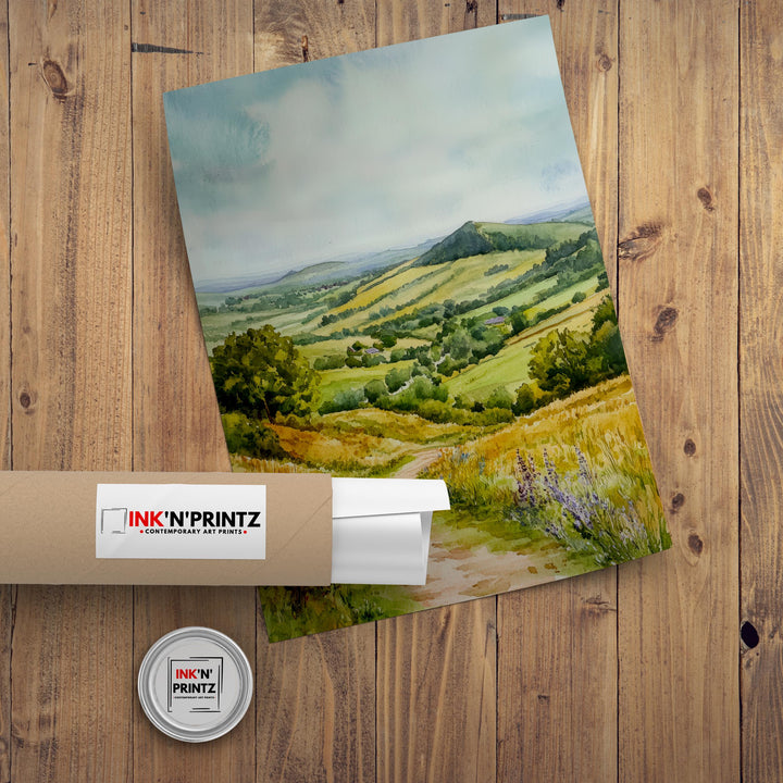Shropshire Hills Watercolor Painting UK Landscape Art Shropshire Print Scenic Hill Art Watercolor Decor