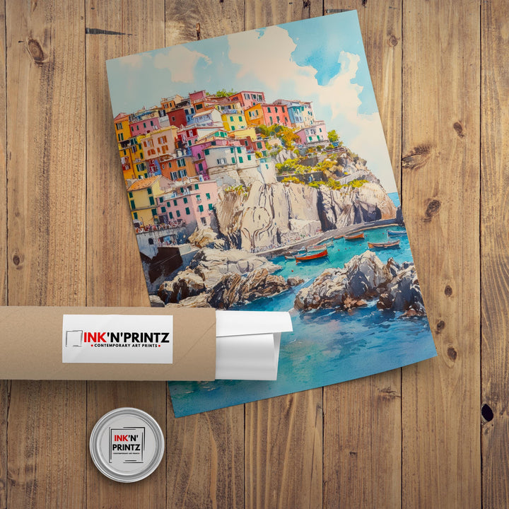 Cinque Terre Watercolor Painting Italian Coastal Art Cinque Terre Poster Scenic Italy Watercolor Village Decor