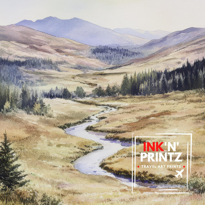 Cairngorms Watercolor Painting Scottish Highlands Art Cairngorms Print Scenic Mountain Watercolor Decor