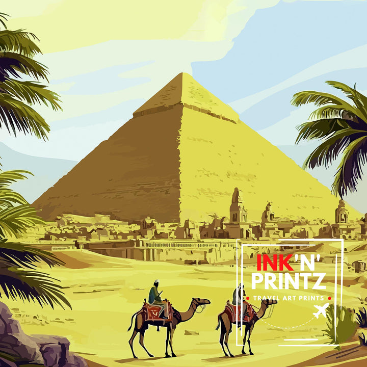 Egypt Travel Poster Egyptian Art Egypt Print Scenic Egypt Poster Pyramids Wall Decor Egyptian Landmark Art