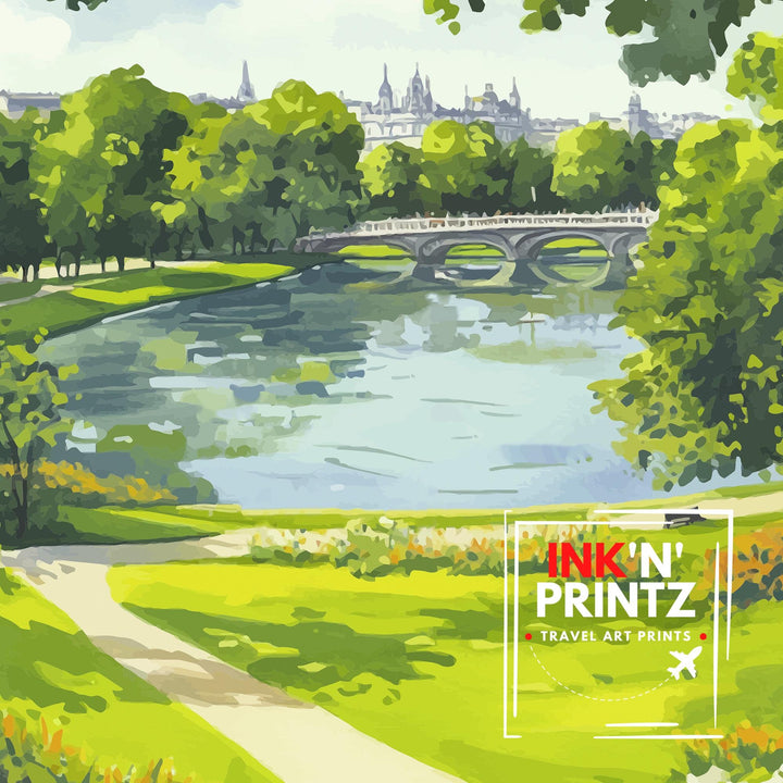 Hyde Park Travel Poster London Park Art Hyde Park Print Scenic London Poster British Nature Decor