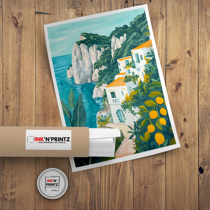 Capri Italy Travel Poster Italian Island Art Capri Print Scenic Mediterranean Poster Capri Beach Decor