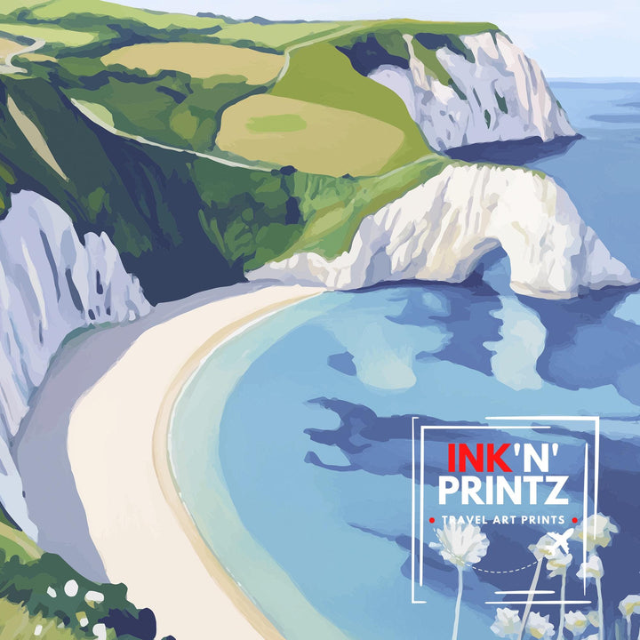 Lulworth Cove Travel Poster Dorset Coast Art Lulworth Cove Print Scenic UK Beach Poster Lulworth Cove Decor