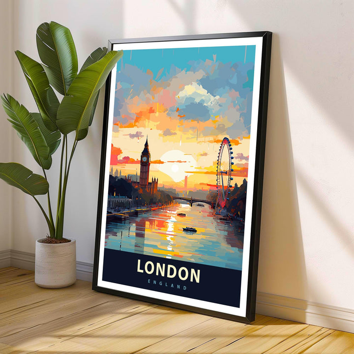 London Travel Poster UK City Art London Skyline Print Scenic London Poster Big Ben Decor London Wall Art