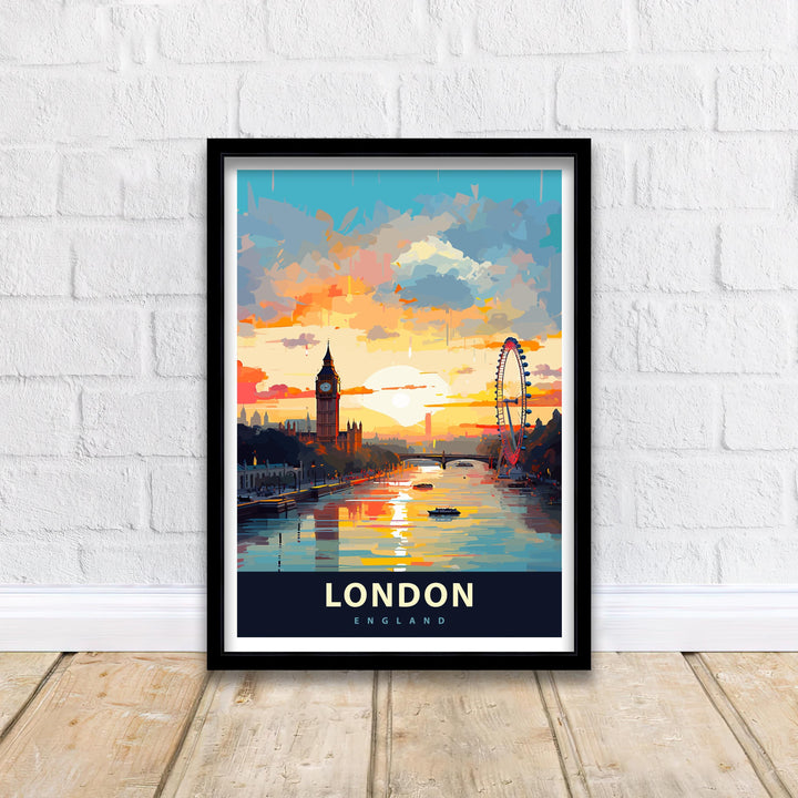 London Travel Poster UK City Art London Skyline Print Scenic London Poster Big Ben Decor London Wall Art