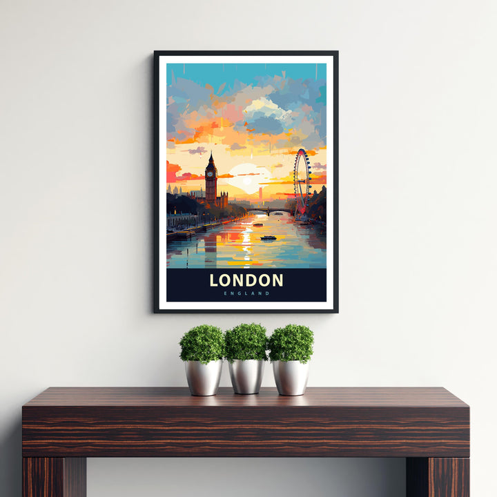 London Travel Poster UK City Art London Skyline Print Scenic London Poster Big Ben Decor London Wall Art