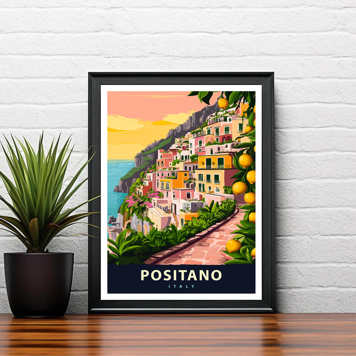 Positano Italy Travel Poster Amalfi Coast Art Positano Print Scenic Italian Village Poster Positano Beach Decor