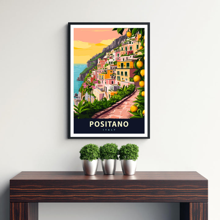Positano Italy Travel Poster Amalfi Coast Art Positano Print Scenic Italian Village Poster Positano Beach Decor