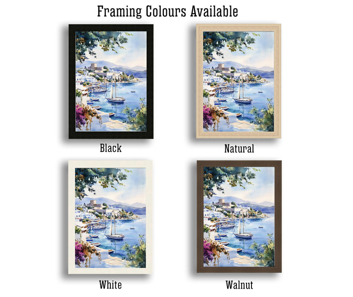 Bodrum Turkey Watercolor Painting Turkish Coast Art Bodrum Print Scenic Mediterranean Decor