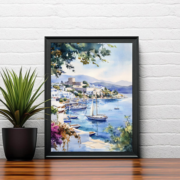 Bodrum Turkey Watercolor Painting Turkish Coast Art Bodrum Print Scenic Mediterranean Decor