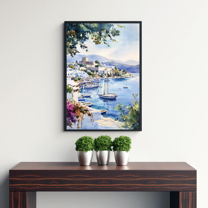 Bodrum Turkey Watercolor Painting Turkish Coast Art Bodrum Print Scenic Mediterranean Decor