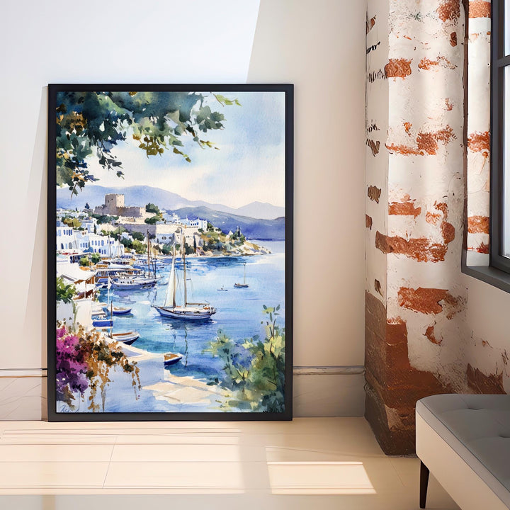 Bodrum Turkey Watercolor Painting Turkish Coast Art Bodrum Print Scenic Mediterranean Decor