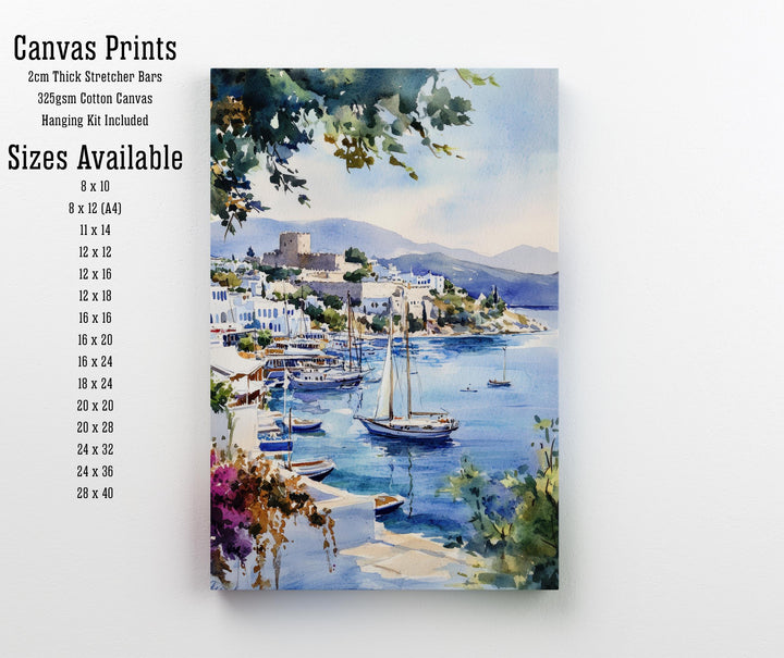 Bodrum Turkey Watercolor Painting Turkish Coast Art Bodrum Print Scenic Mediterranean Decor