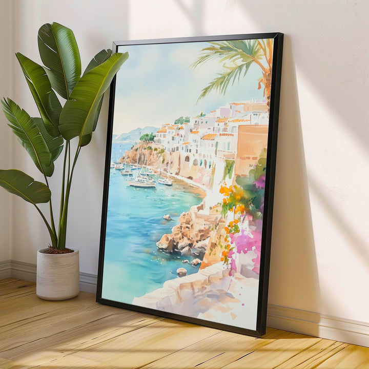Ibiza Watercolor Painting Spanish Island Art Ibiza Print Scenic Mediterranean Decor Ibiza Beach Art