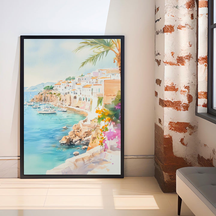 Ibiza Watercolor Painting Spanish Island Art Ibiza Print Scenic Mediterranean Decor Ibiza Beach Art