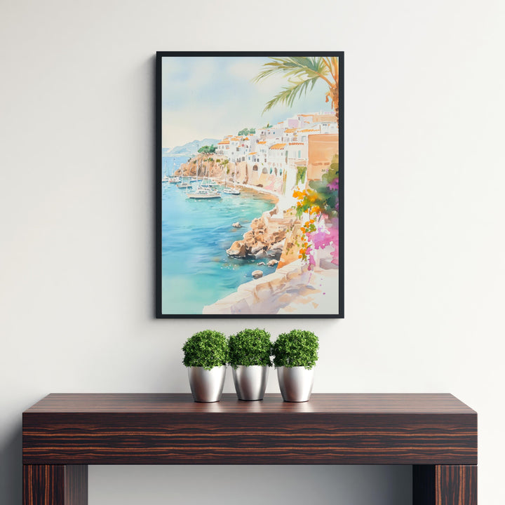 Ibiza Watercolor Painting Spanish Island Art Ibiza Print Scenic Mediterranean Decor Ibiza Beach Art