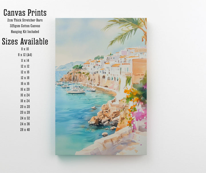 Ibiza Watercolor Painting Spanish Island Art Ibiza Print Scenic Mediterranean Decor Ibiza Beach Art