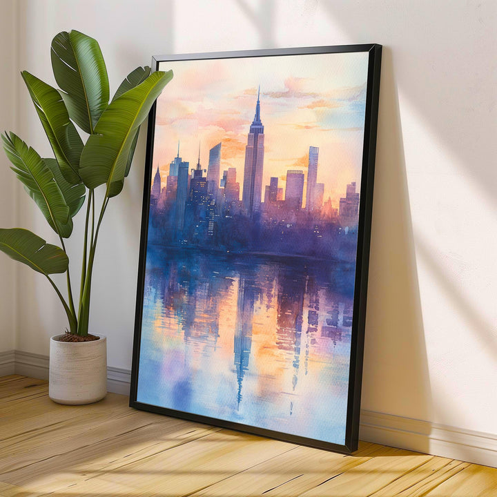New York Skyline Watercolor Painting NYC Cityscape Art New York Print Scenic Skyline Decor