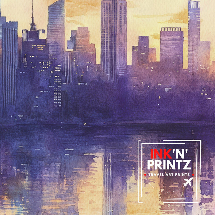 New York Skyline Watercolor Painting NYC Cityscape Art New York Print Scenic Skyline Decor