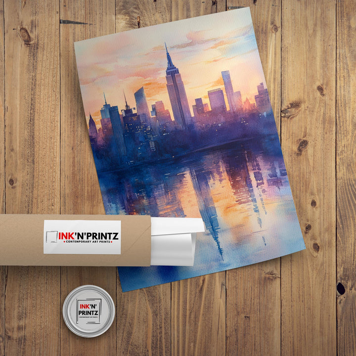 New York Skyline Watercolor Painting NYC Cityscape Art New York Print Scenic Skyline Decor